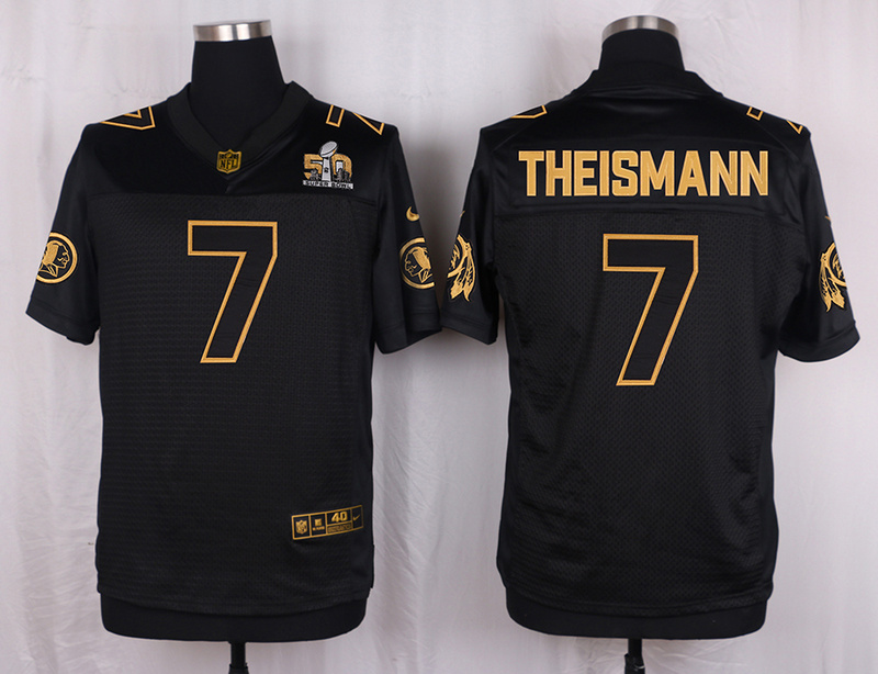 Mens Washington Redskins #7 Theismann Pro Line Black Gold Collection Jersey