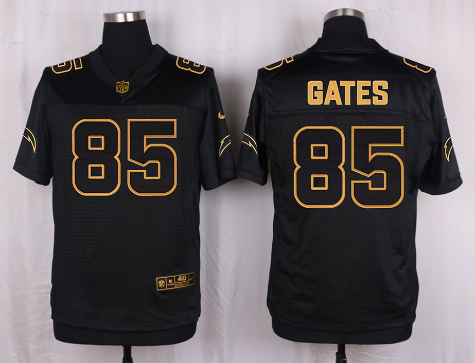 Mens San Diego Chargers #85 Gates Pro Line Black Gold Collection Jersey