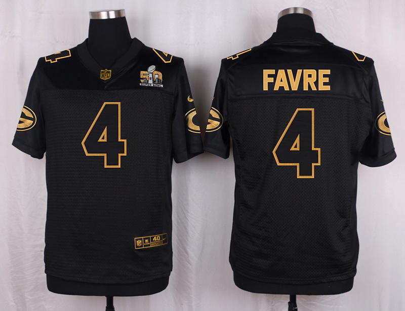 Mens Green Bay Packers #4 Favre Pro Line Black Gold Collection Jersey