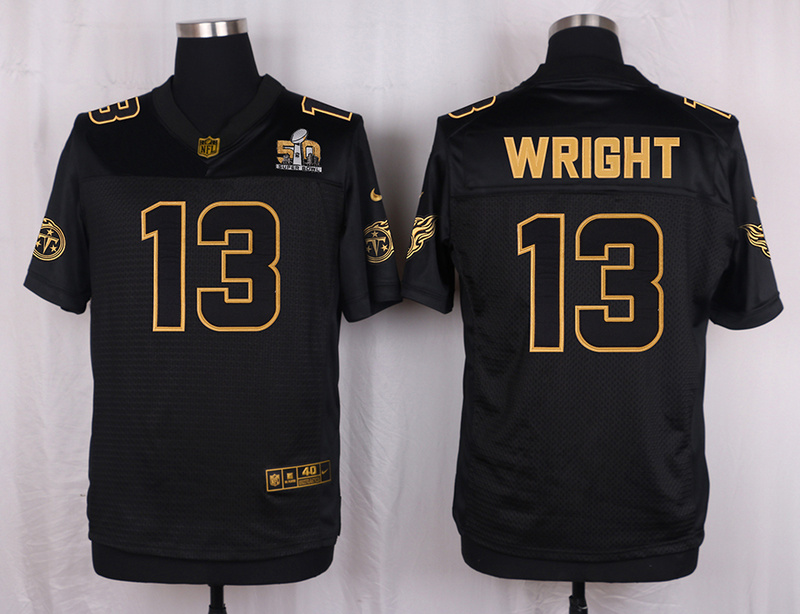 Mens Tennessee Titans #13 Wright Pro Line Black Gold Collection Jersey