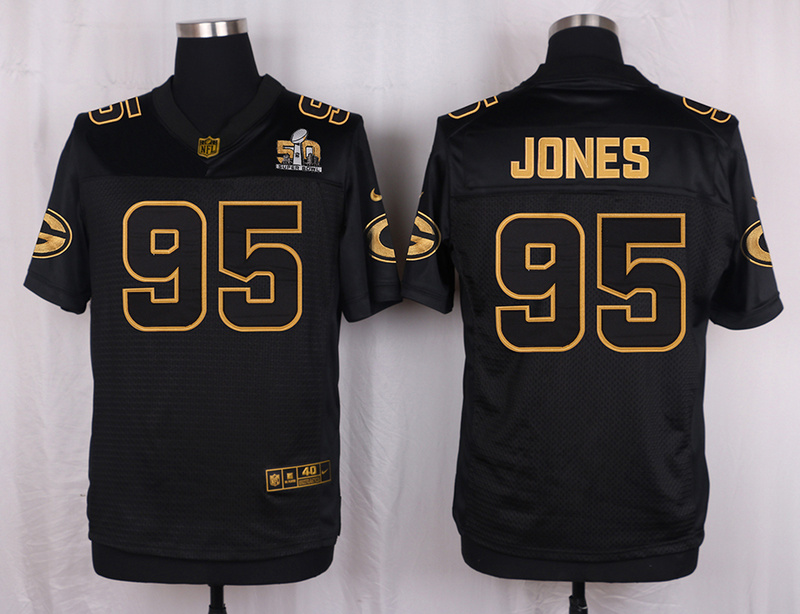 Mens Green Bay Packers #95 Jones Pro Line Black Gold Collection Jersey