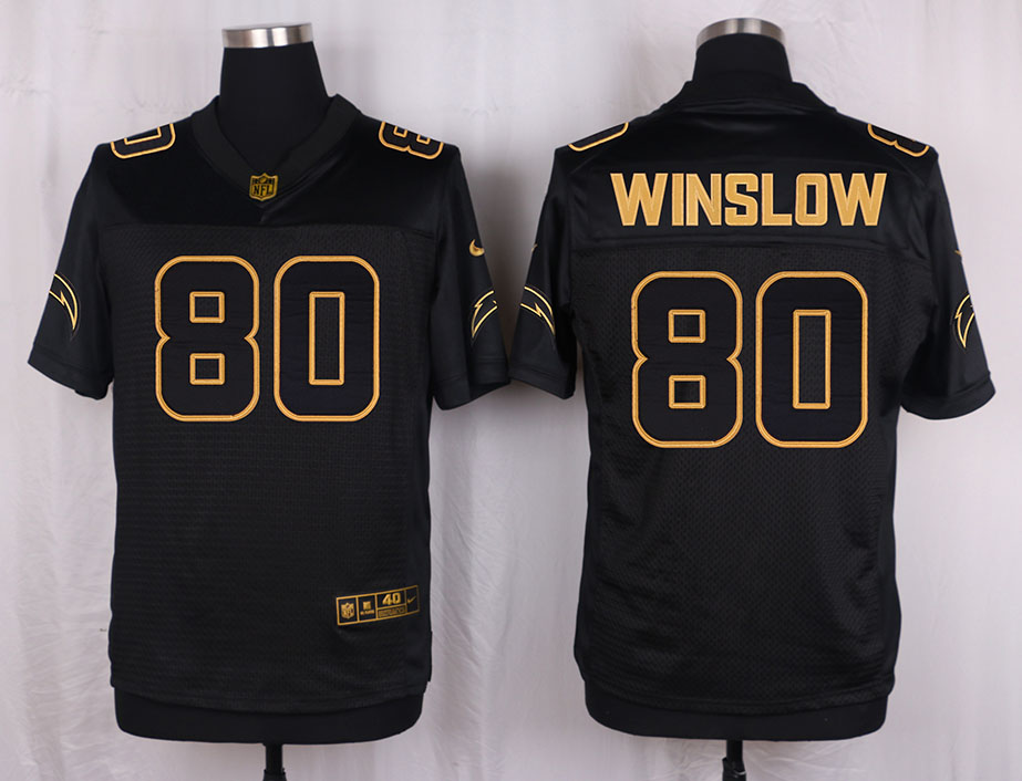 Mens San Diego Chargers #80 Winslow Pro Line Black Gold Collection Jersey