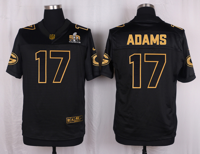 Mens Green Bay Packers #17 Adams Pro Line Black Gold Collection Jersey