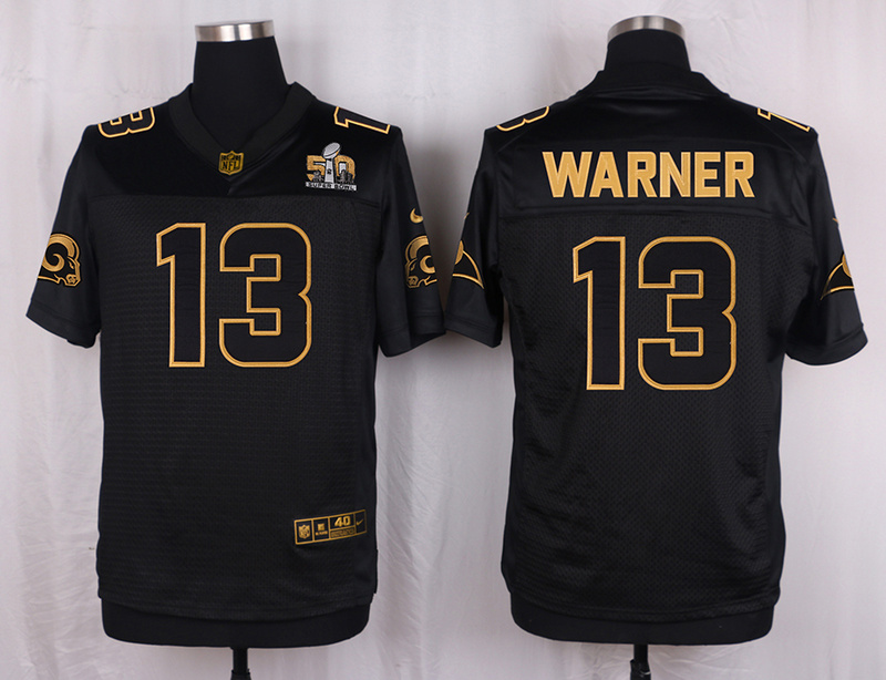 Mens St.Louis Rams #13 Warner Pro Line Black Gold Collection Jersey