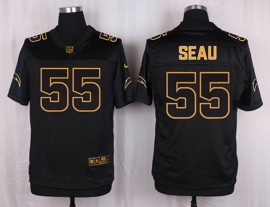 Mens San Diego Chargers #55 Seau Pro Line Black Gold Collection Jersey