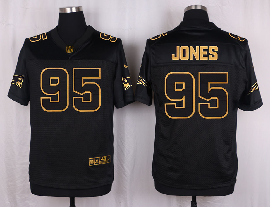 Mens New England Patriots #95 Jones Pro Line Black Gold Collection Jersey