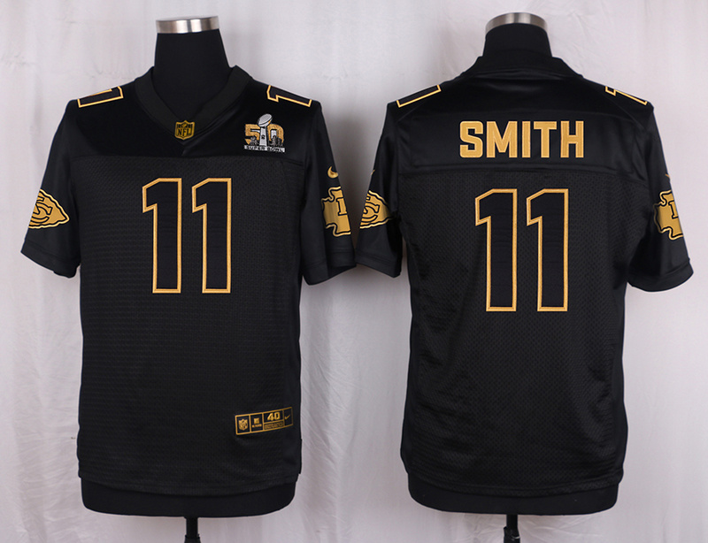 Mens Kansas City Chiefs #11 Smith Pro Line Black Gold Collection Jersey