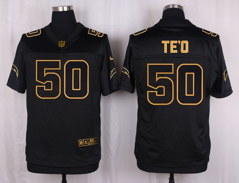 Mens San Diego Chargers #50 TeO Pro Line Black Gold Collection Jersey