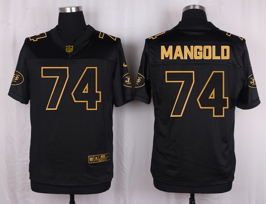Mens New York Jets #74 Mangold Pro Line Black Gold Collection Jersey