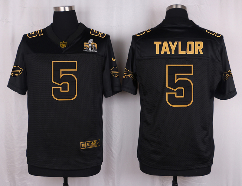 Mens Buffalo Bills #5 Taylor Pro Line Black Gold Collection Jersey