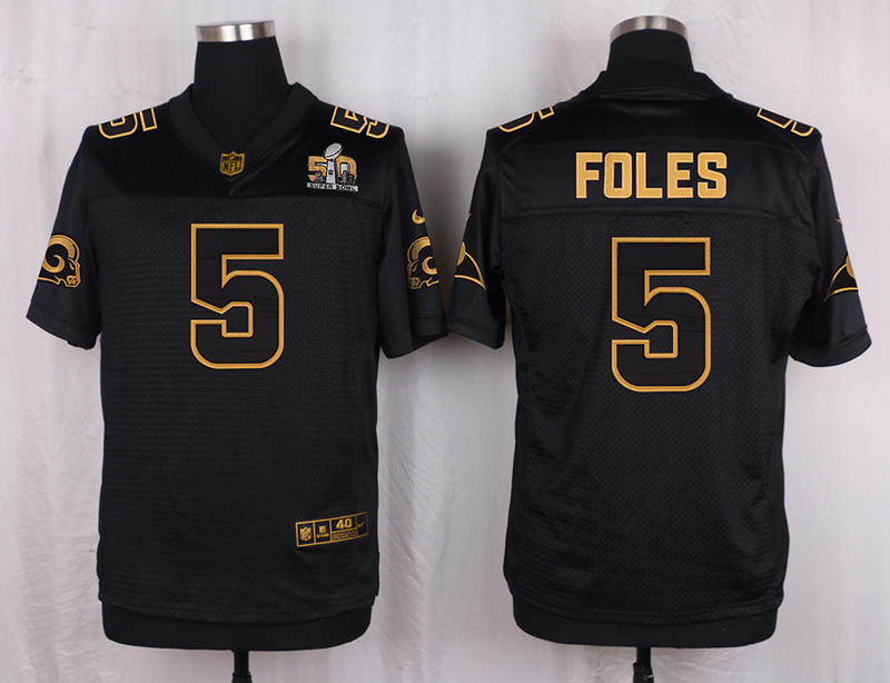 Mens St.Louis Rams #5 Foles Pro Line Black Gold Collection Jersey