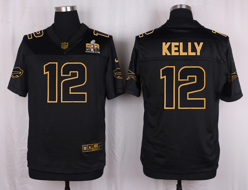 Mens Buffalo Bills #12 Kelly Pro Line Black Gold Collection Jersey