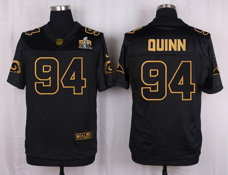 Mens St.Louis Rams #94 Quinn Pro Line Black Gold Collection Jersey