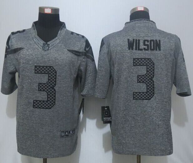 New Nike Seattle Seahawks #3 Wilson Gray Mens Stitched Gridiron Gray Limited Jersey