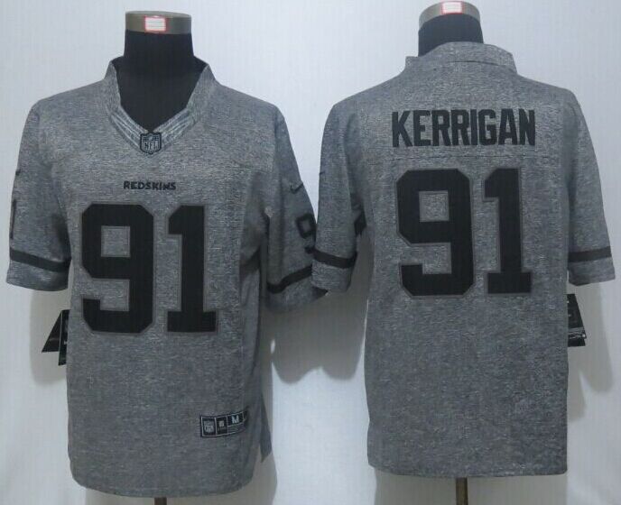 New Nike Washington Redskins #91 Kerrigan Gray Mens Stitched Gridiron Gray Limited Jersey