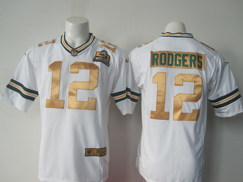 NFL Green Bay Packers #12 Rodgers White 50th Anniversary Jersey