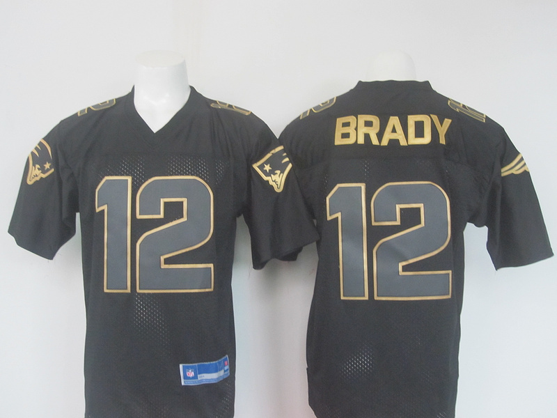 NFL New England Patriots #12 Brady Black Gold Jersey