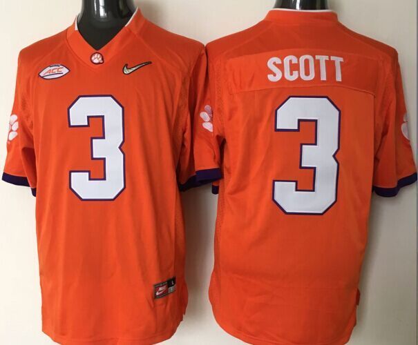 NCAA Clemson Tigers #3 Scott Orange 2016 Jersey