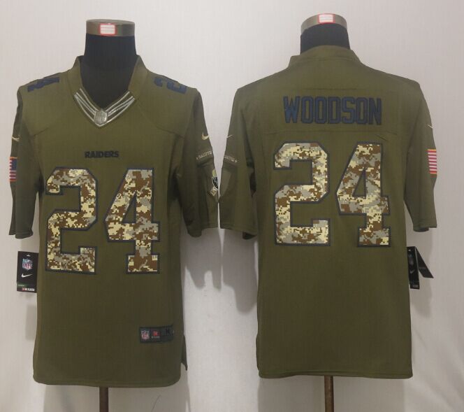 New Nike Oakland Raiders 24 Woodson Green Salute To Service Limited Jersey  