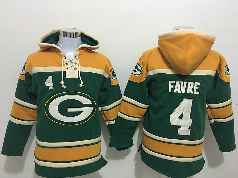 NFL Green Bay Packers #4 Favre Green Yellow Hoodie