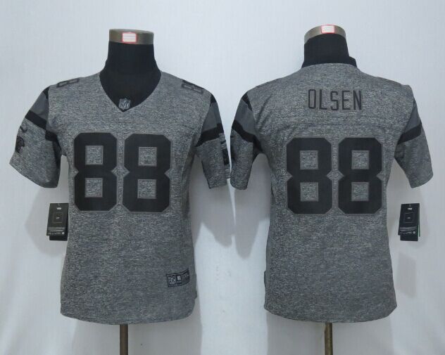 Women New Nike Carolina Panthers 88 Olsen Gray Mens Stitched Gridiron Gray Limited Jersey  