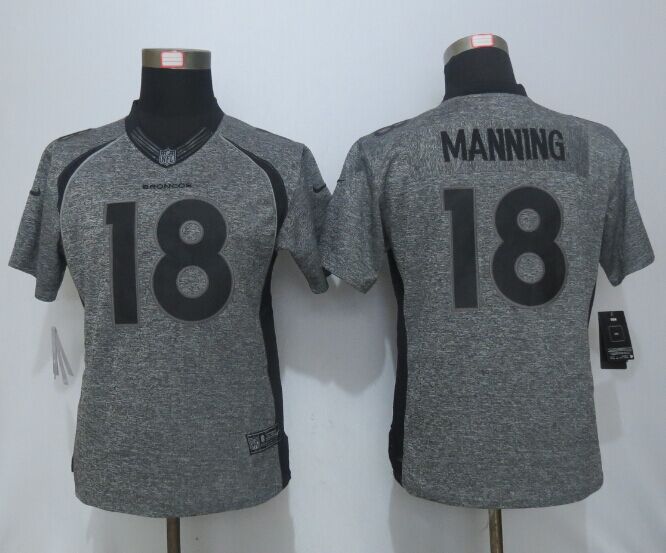 Women New Nike Denver Broncos 18 Manning Gray Mens Stitched Gridiron Gray Limited Jersey  