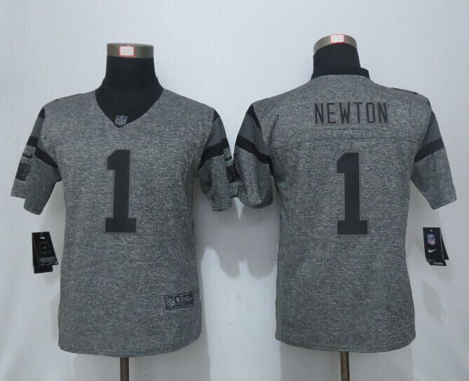 Women New Nike Carolina Panthers 1 Newton Gray Mens Stitched Gridiron Gray Limited Jersey