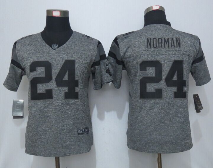 Women New Nike Carolina Panthers 24 Norman Gray Mens Stitched Gridiron Gray Limited Jersey  