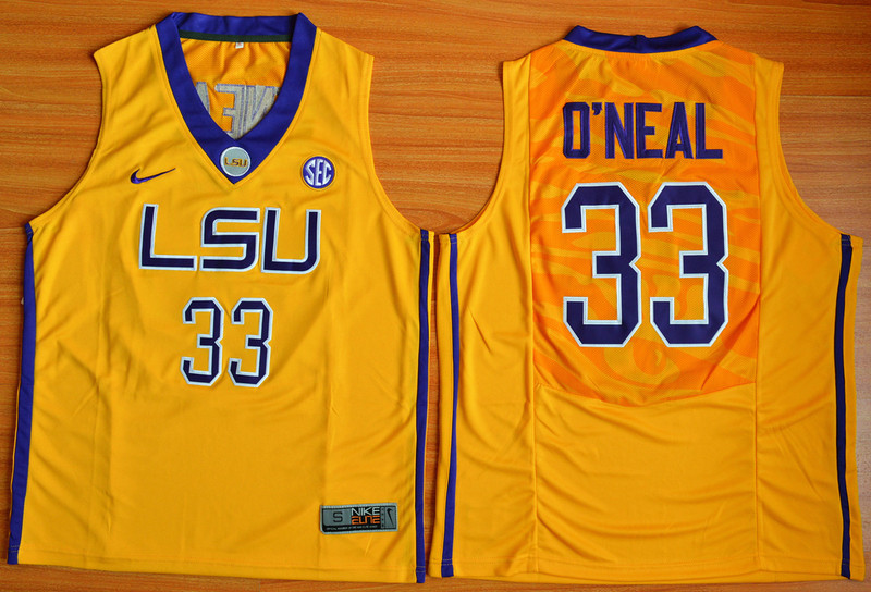 LSU Tigers Shaquille ONeal 33 NCAA Basketball Elite Jersey - Gold 