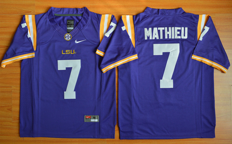 2015 LSU Tigers Tryann Mathieu 7 NCAA Football Jersey - Purple 