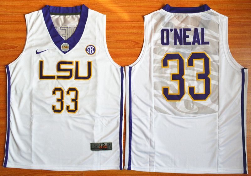 LSU Tigers Shaquille ONeal 33 NCAA Basketball Elite Jersey - White 