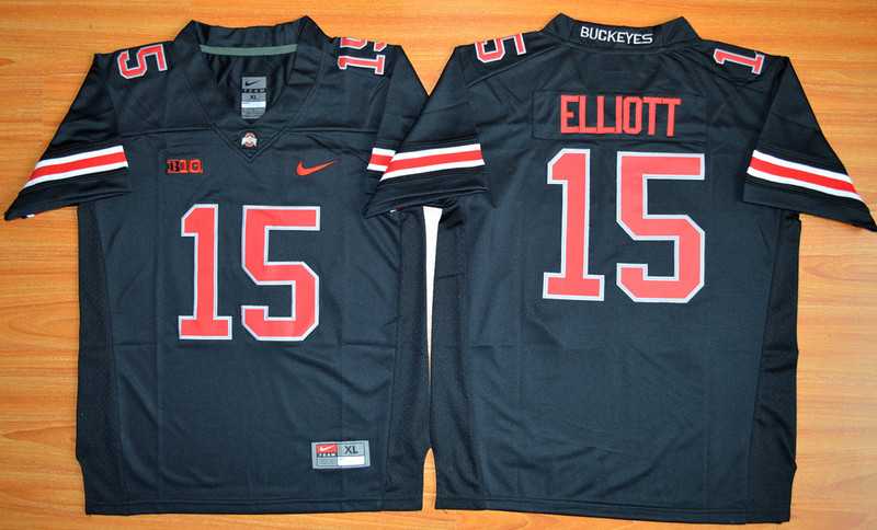 2015 Youth Ohio State Buckeyes Ezekiel Elliott 15 NCAA Football Jersey - Blackout 