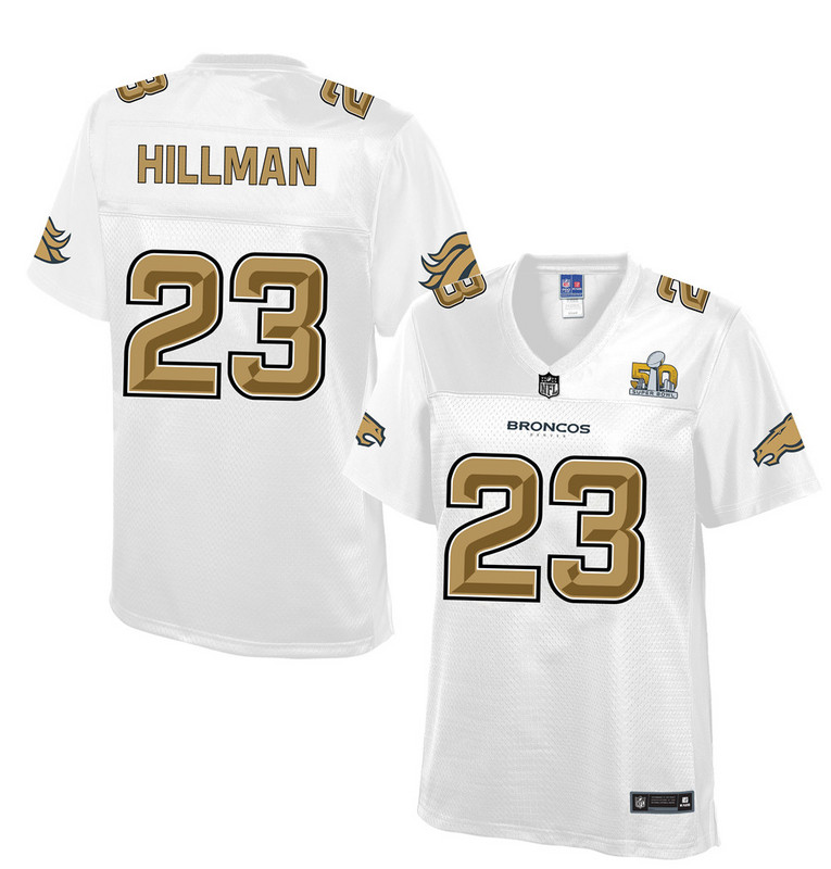 Women Denver Broncos #23 Hillman Pro Line White Super Bowl 50 Fashion Jersey