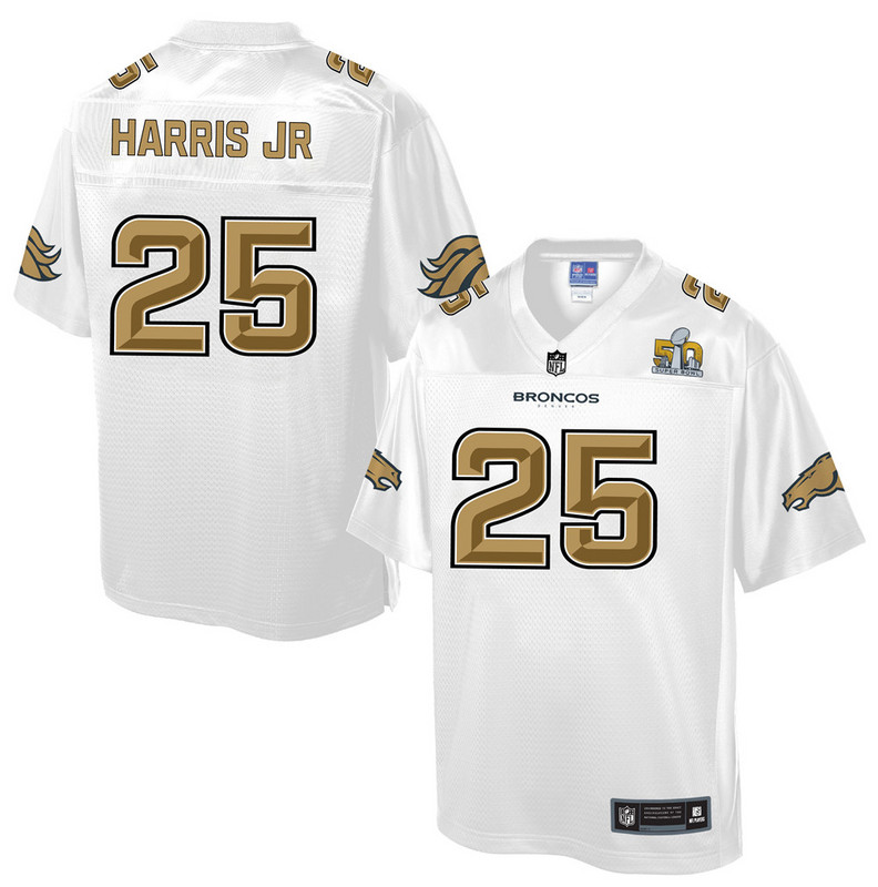Youth Denver Broncos #25 Harris JR Pro Line White Super Bowl 50 Fashion Jersey