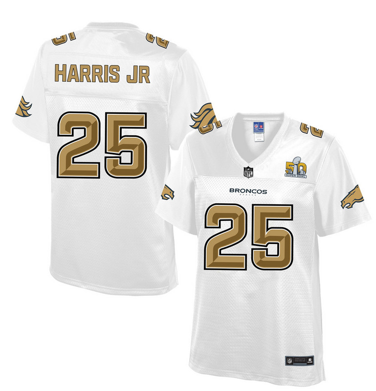 Women Denver Broncos #25 Harris JR Pro Line White Super Bowl 50 Fashion Jersey