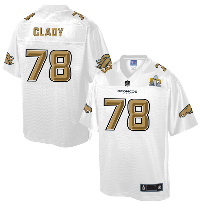 Mens Denver Broncos #78 Clady Pro Line White Super Bowl 50 Fashion Jersey