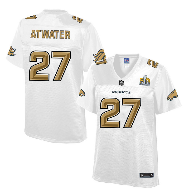 Women Denver Broncos #27 Atwater Pro Line White Super Bowl 50 Fashion Jersey