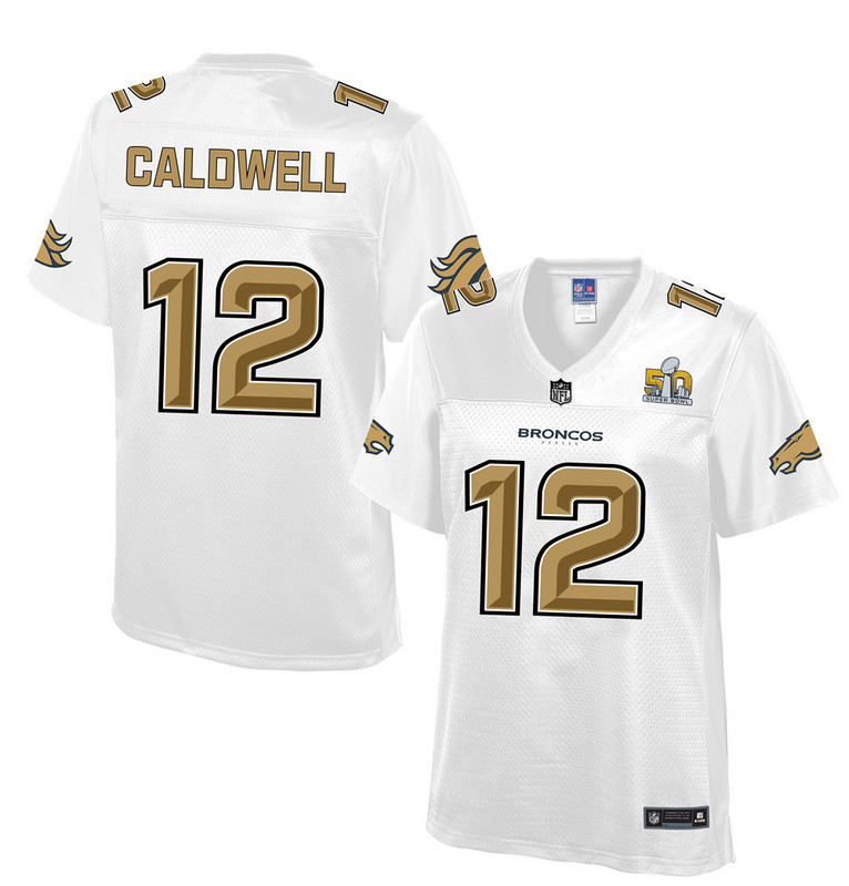 Women Denver Broncos #12 Caldwell Pro Line White Super Bowl 50 Fashion Jersey