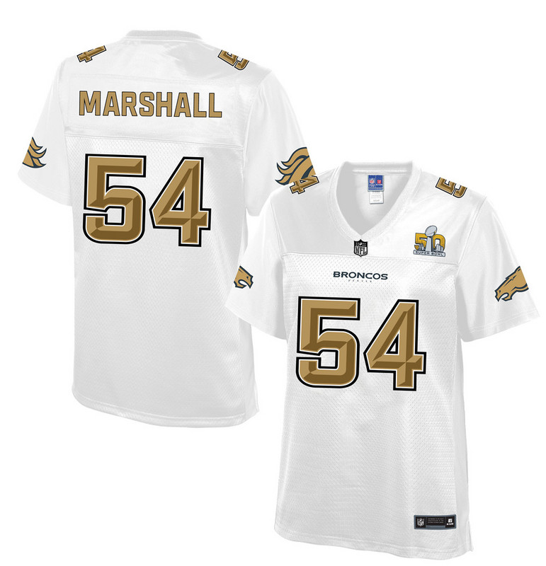 Women Denver Broncos #54 Marshall Pro Line White Super Bowl 50 Fashion Jersey