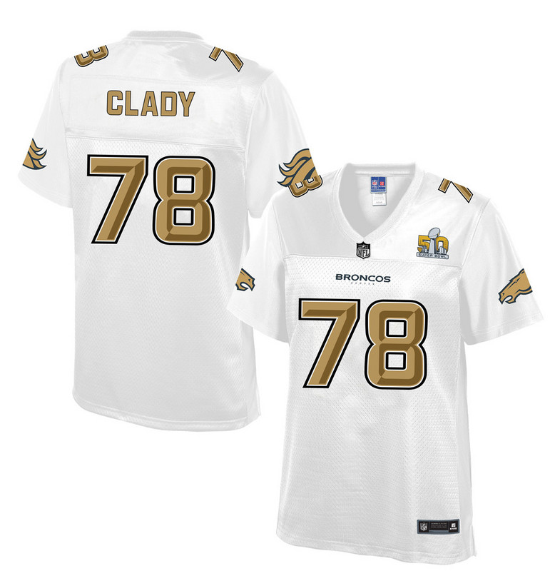 Women Denver Broncos #78 Clady Pro Line White Super Bowl 50 Fashion Jersey