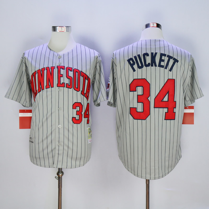 MLB Minnesota Twins #34 Kirby Puckett Grey Pinstripe jersey