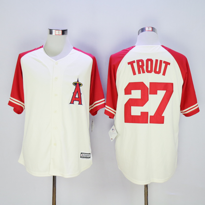 MLB Los Angeles Angels #27 Trout Cream Jersey