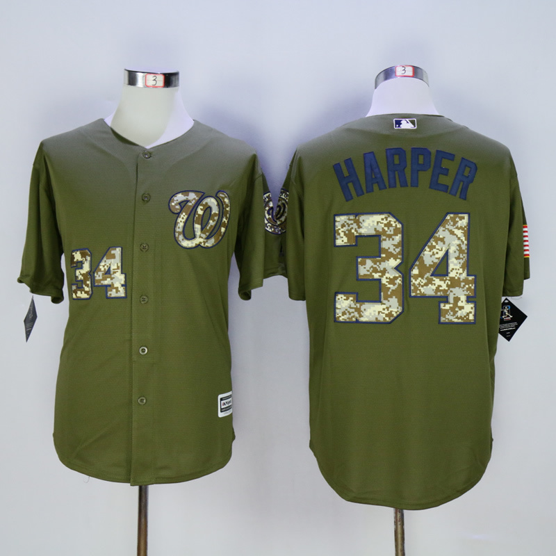 MLB Washington Nationals #34 Harper Salute To Service Green Jersey