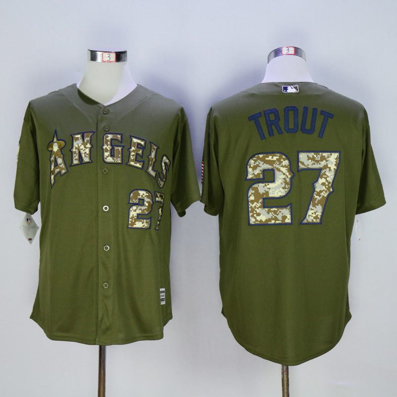 MLB Los Angeles Angels #27 Trount Salute To Service Green Jersey