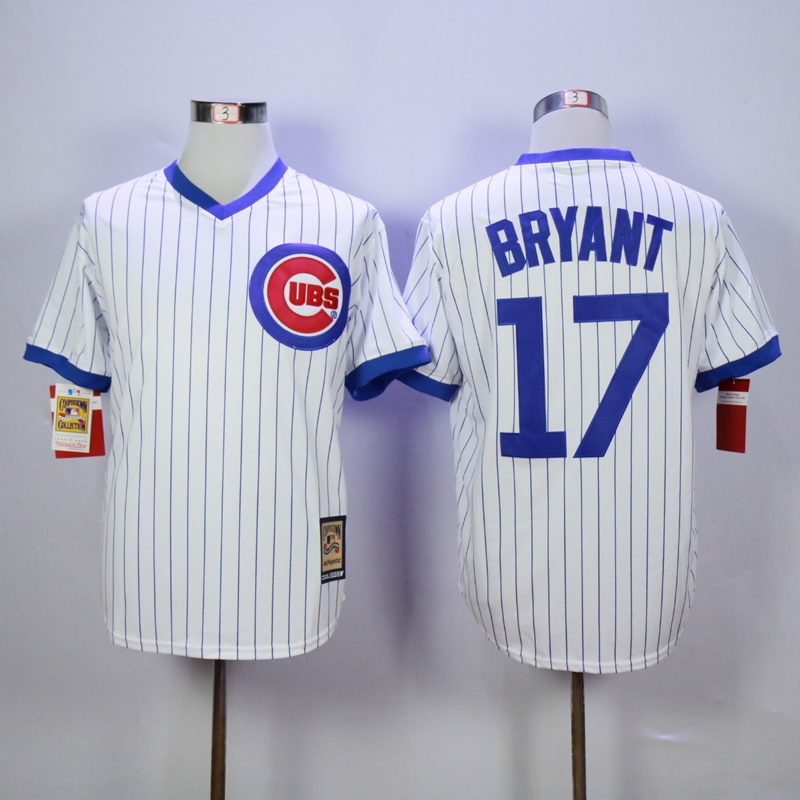 MLB Chicago Cubs #17 Bryant White Pinstripe Pullover Jersey