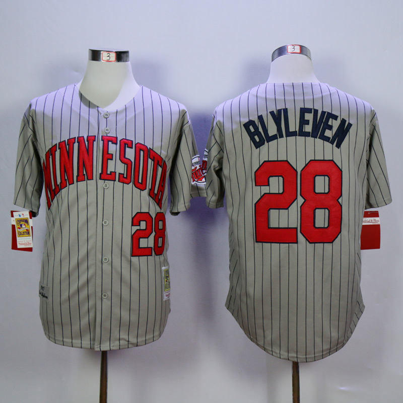 MLB Minnesota Twins #28 Bert Blyleven Grey Pinstripe Throwback Jersey