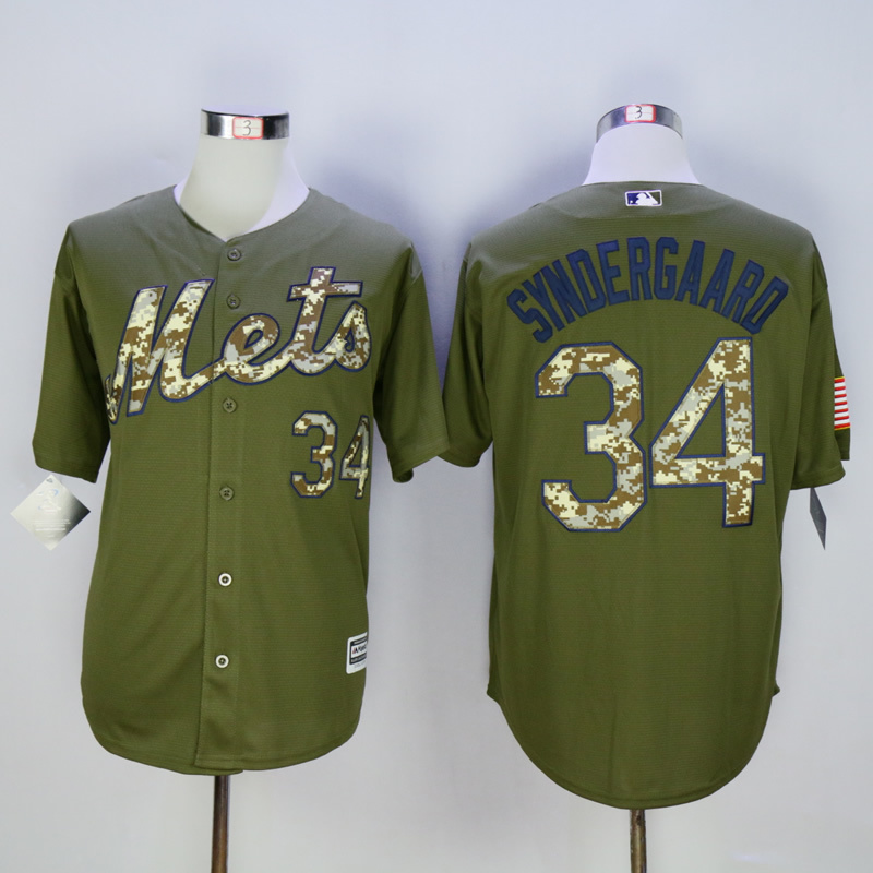MLB New York Mets #34 Syndergaard Salute To Service Green Jersey