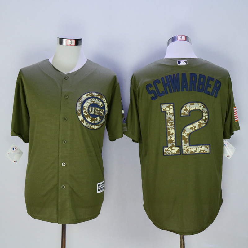 MLB Chicago Cubs #12 Schwarber Salute To Service Green Jersey