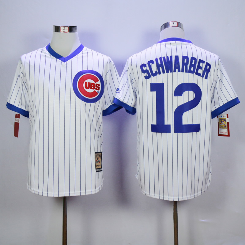 MLB Chicago Cubs #12 Schwarber White Pinstripe Pullover Jersey