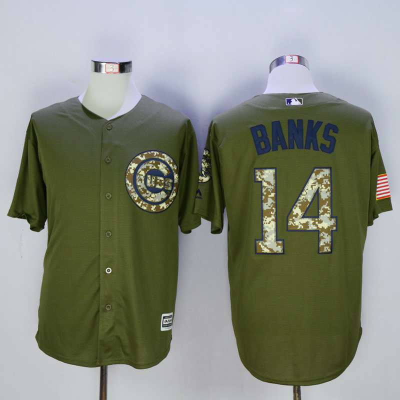 MLB Chicago Cubs #14 Banks Salute To Service Green Jersey